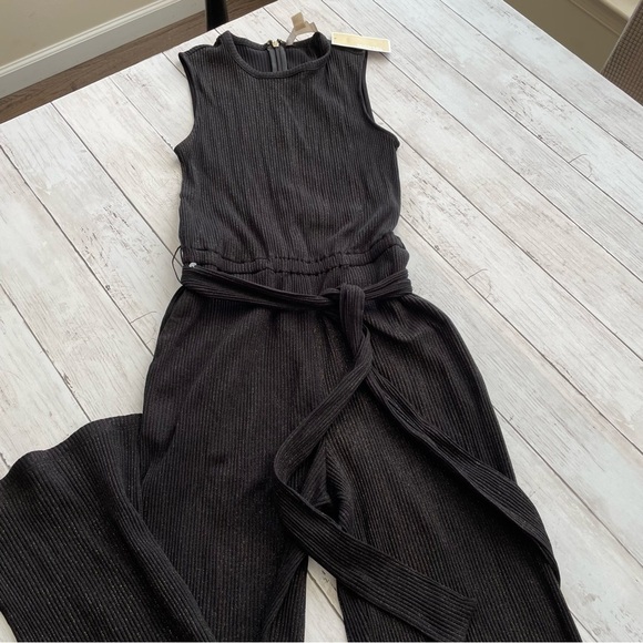 Michael Kors Sleeveless Shimmer Jumpsuit Gold Black Size XXS dark academia - Picture 7 of 7